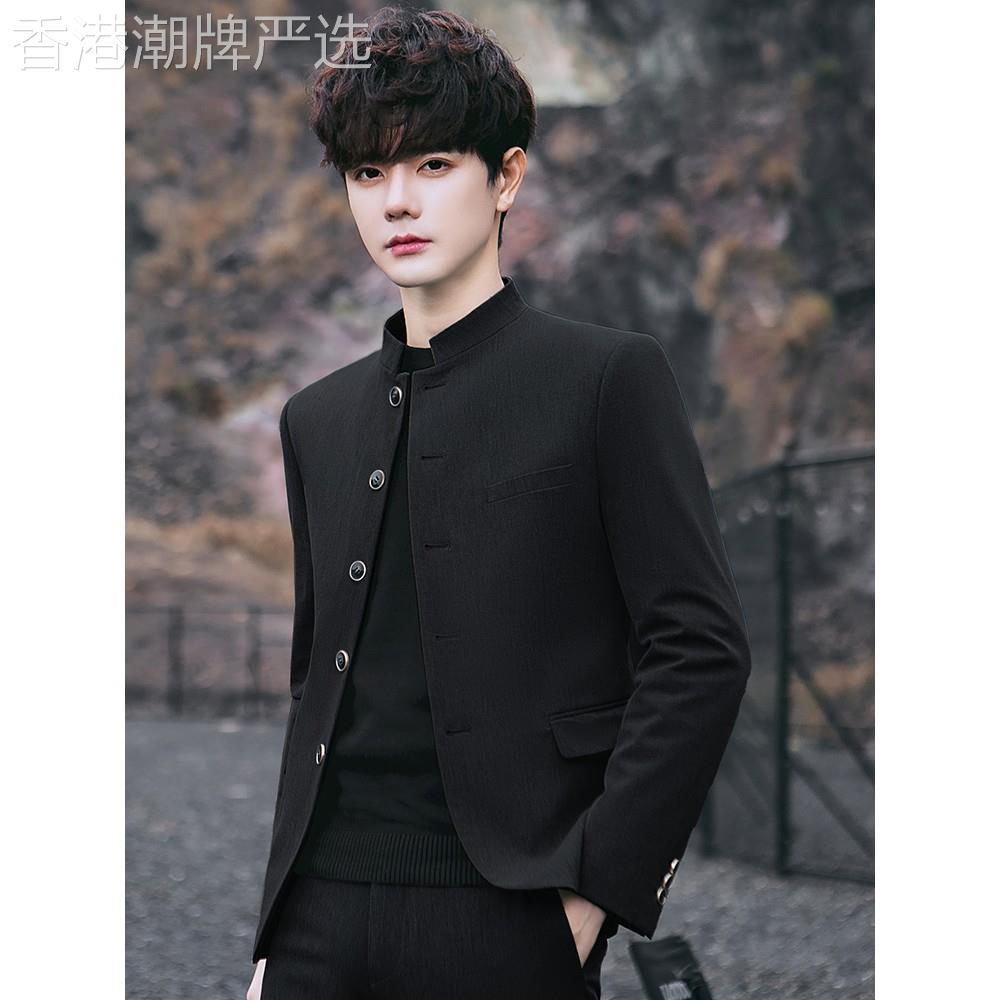 新式中山装男潮流痞帅修身中华立领演出婚礼唐装外套青年西服套装