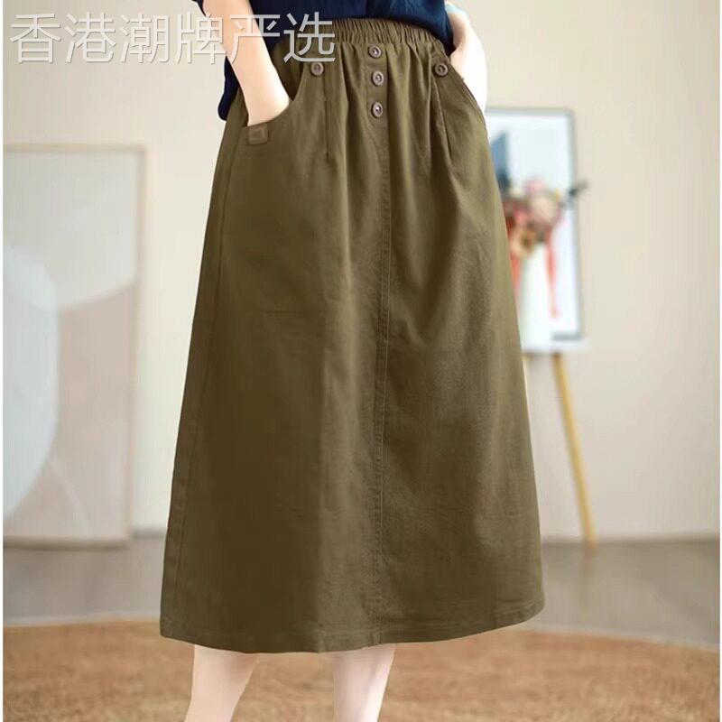 棉麻半身裙女夏季2026新款新款大码胖mm显瘦松紧腰休闲亚麻长裙子