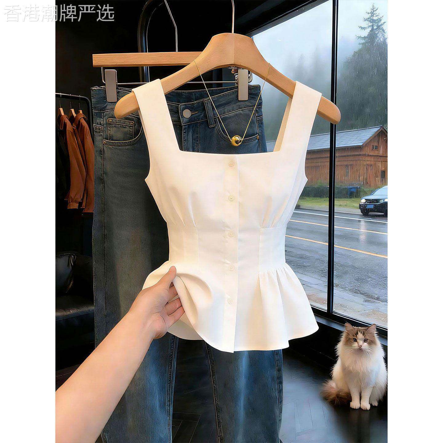 法式高级感方领吊带背心女夏季薄款外穿收腰显瘦绝美漂亮通勤上衣