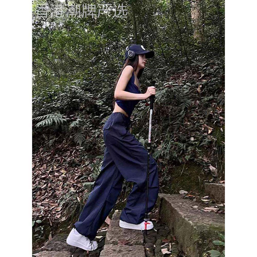 美式速干工装裤女夏季薄款高腰阔腿休闲运动裤宽松直筒登山冲锋裤