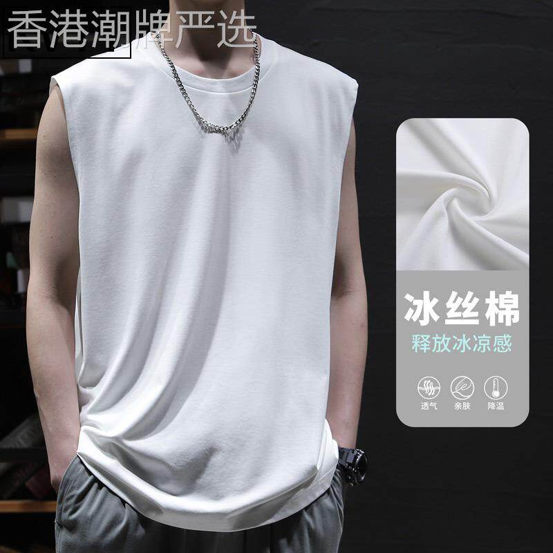 潮牌网红背心男款2024夏季薄款冰丝棉上衣男运动健身无袖坎肩体恤