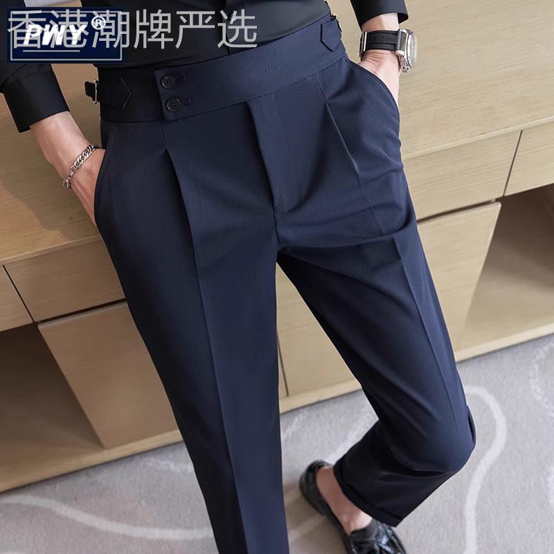 潮牌那不勒斯西裤男士春秋2026新款休闲修身小脚男款九分西装裤子