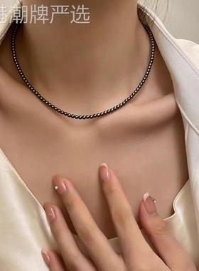 新加坡chomelkinsey2mm黑/灰珍珠项链女轻奢小众高级感复古锁骨链