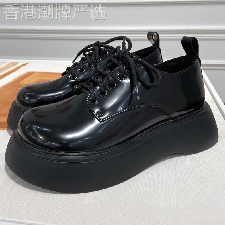 网红覆古厚底英伦风格大脚趾小女式皮鞋2025新款圆头厚底鞋小众系