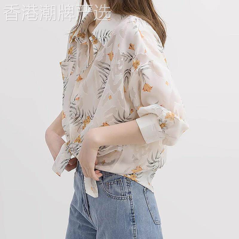 法式碎花雪纺衬衫女2025夏季新款时尚洋派七分袖翻领衬衫薄款上衣