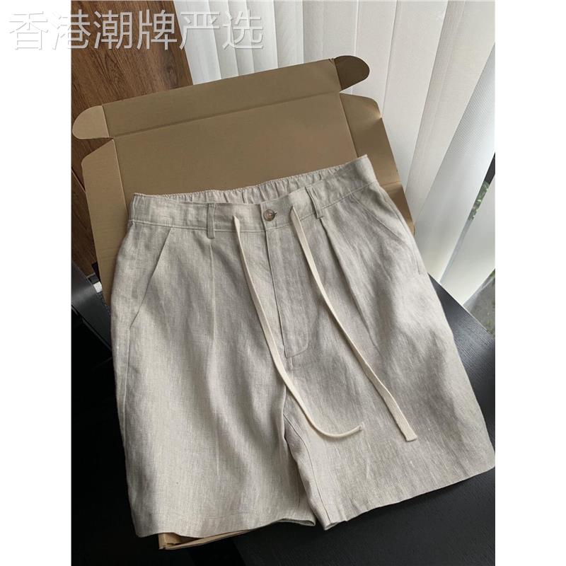 老钱风天丝亚麻短裤男士夏季薄款宽松休闲棉麻轻熟风西装五分裤潮
