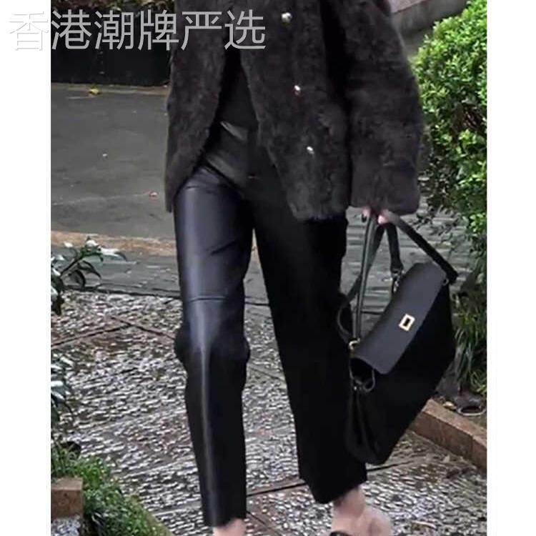 黑色皮裤女2026秋冬新款哑光美拉德小个子高腰显瘦时尚直筒休闲裤