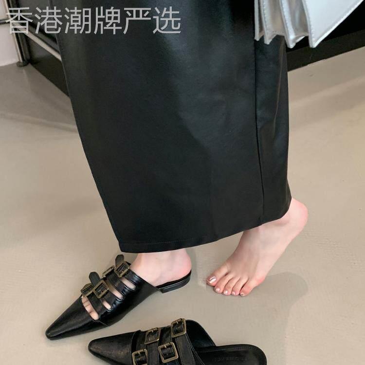潮牌金属皮带扣朋克风尖头玛丽珍鞋2026新款春夏季尖头包头拖鞋女