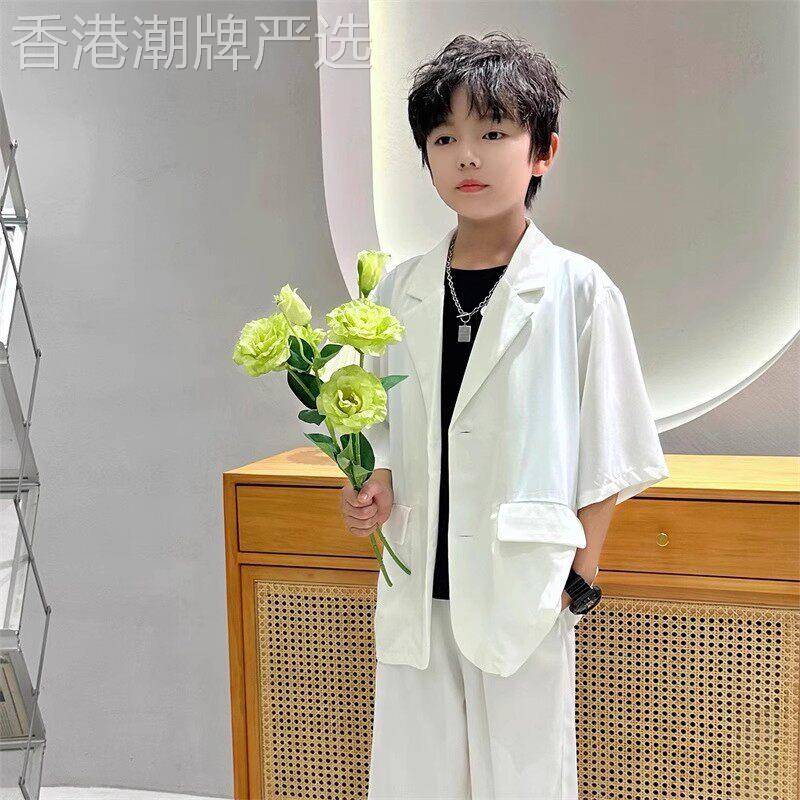 韩国Uamtor儿童西装套装男童夏季大童高端短袖叠穿帅气礼服演出服