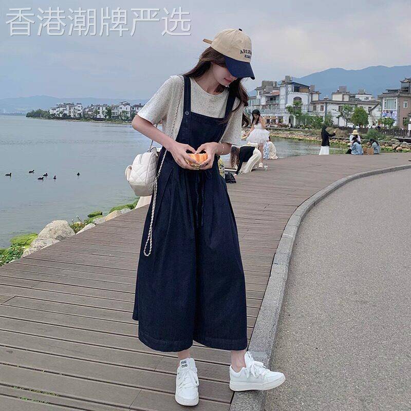牛仔抱婴袋裤女夏季薄款2025新款垂感显瘦小个子休闲吊带阔腿连身