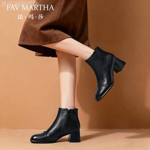 法玛莎高端加绒女士短靴增高2025秋冬新款气质显瘦头层羊皮女靴子