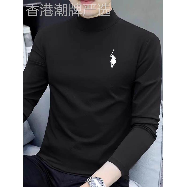 半高领打底衫男士t恤长袖春秋冬装纯棉修身中领内搭磨毛保暖上衣