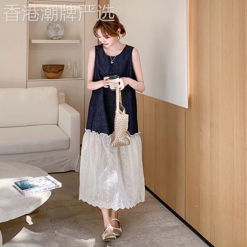 法式复古蕾丝拼接牛仔洋装女2026夏季薄款休闲气质无袖背心长裙