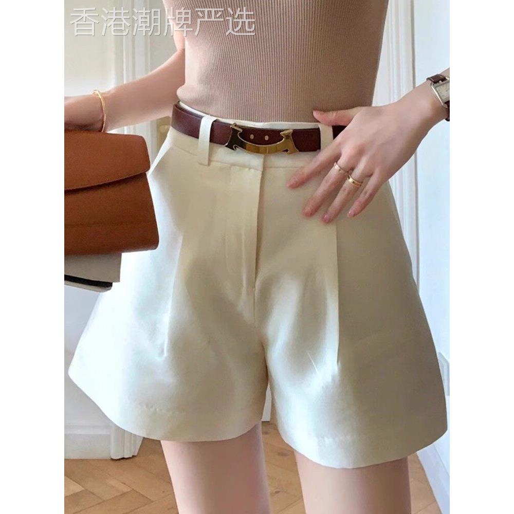 日系高级感超好看醋酸西装短裤女夏季薄款高腰垂感a字阔腿五分裤