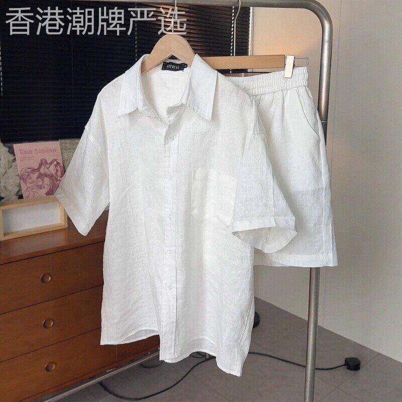 老钱风休闲时尚套装男夏季新款搭配一套松弛感短袖衬衫短裤两件套