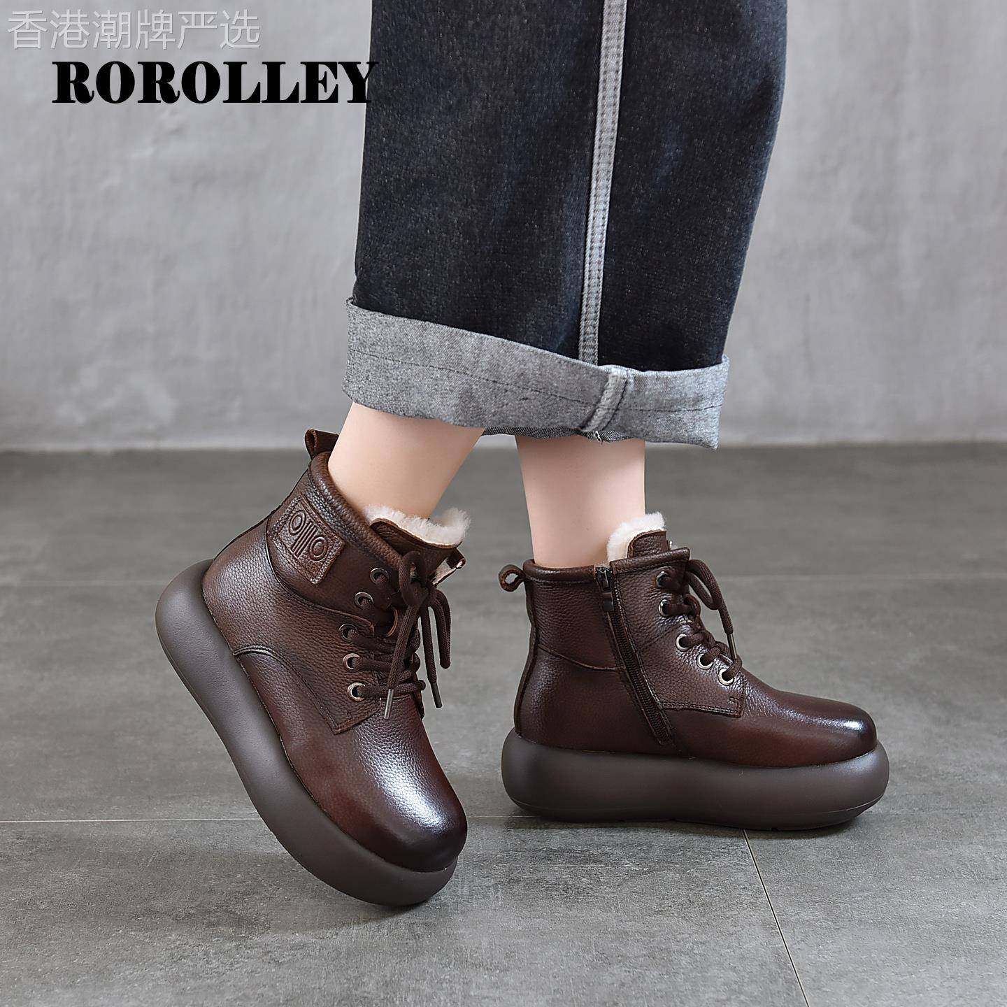 手工女鞋 头层牛皮纯羊毛马丁靴女冬季2025新款加绒加厚雪地短靴