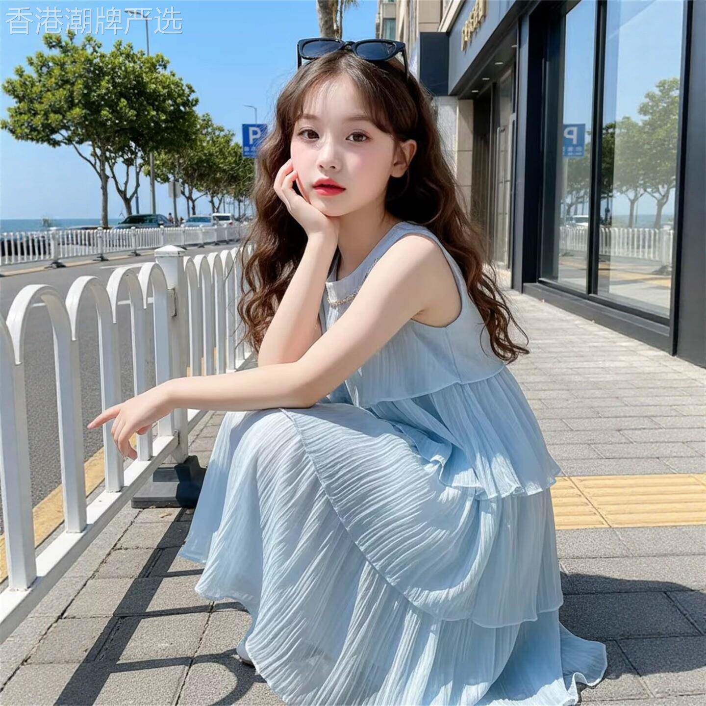 韩国Uamtor女童连衣裙夏装2026款超好看的挂脖群海边度假风沙滩裙