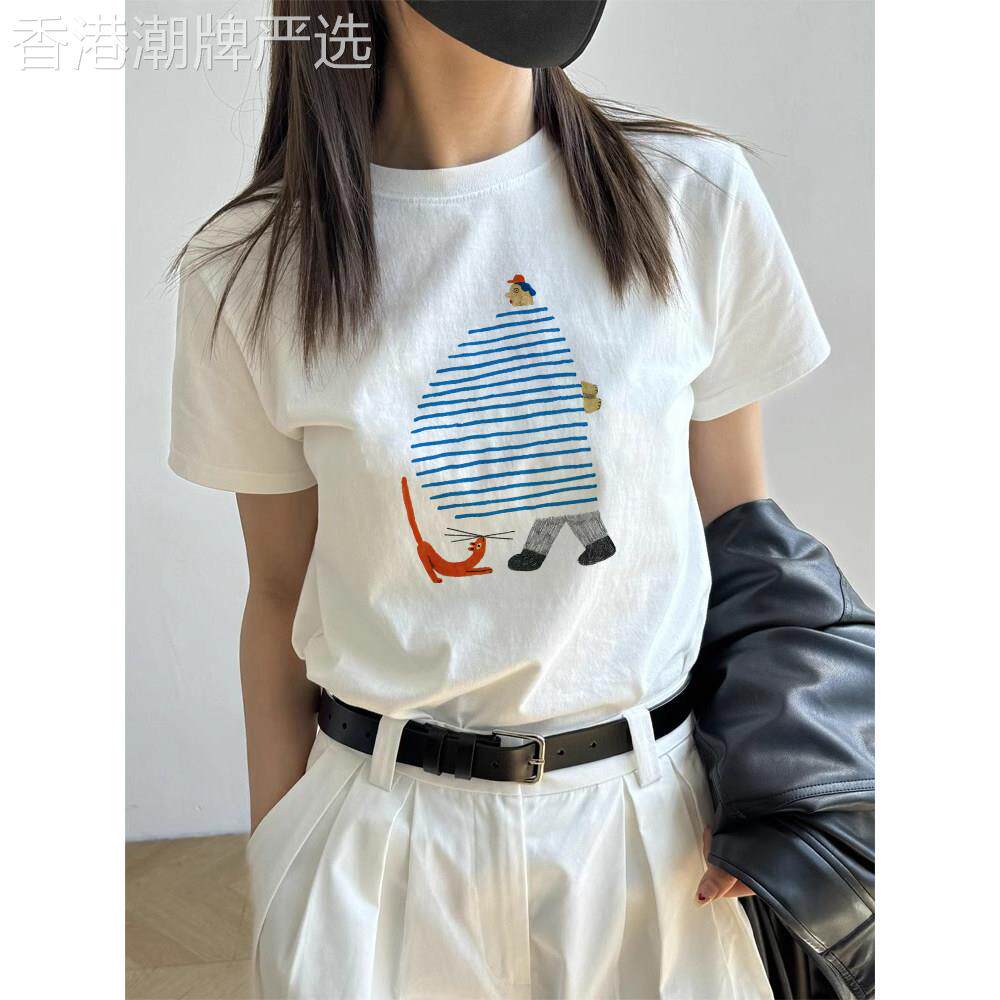 纯棉短袖t恤女士夏季薄款2026新款宽松显瘦白色正肩半袖体恤上衣