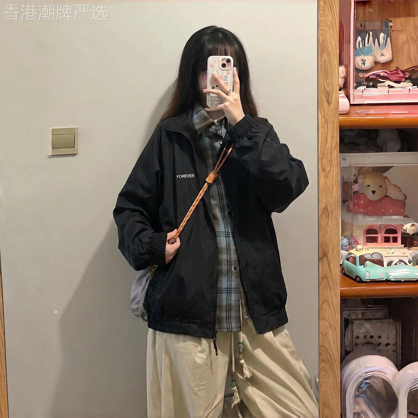 黑色冲锋衣外套女春秋薄款2026新款高级感小个子工装夹克开衫上衣