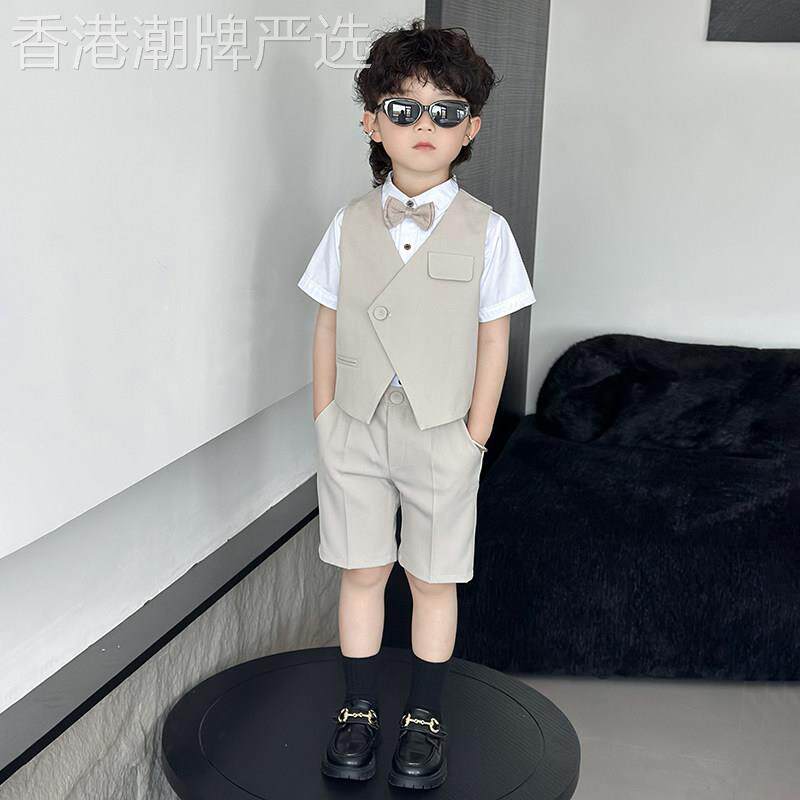 韩国Uamtor男童夏套装酷帅小西服六一主持人礼服儿童英伦风演出服