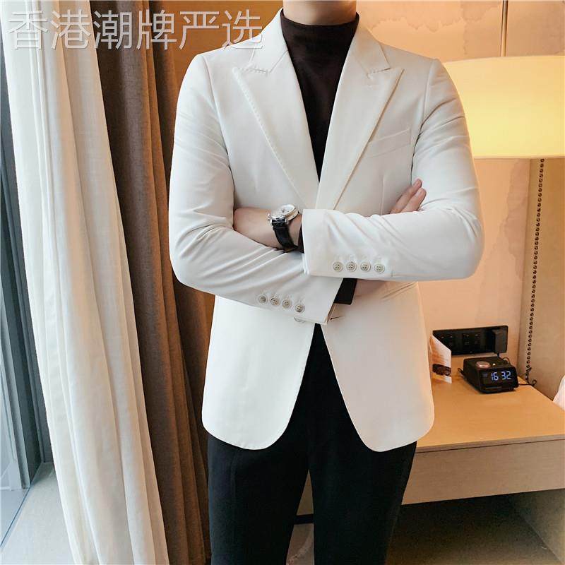 高端白色西装外套男英伦风秋冬新款韩版修身潮流商务休闲免烫单西