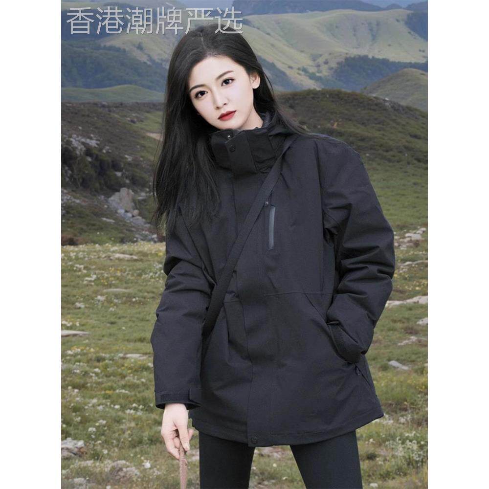 黑色冲锋衣外套女2025春夏款美式休闲连帽登山服户外运动防风夹克