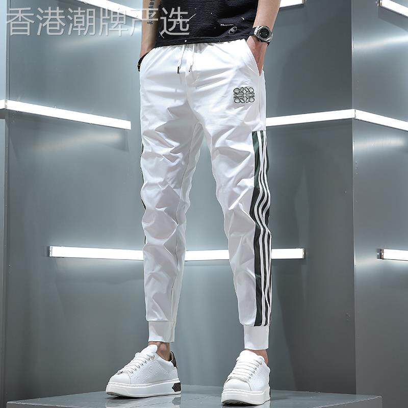 2025夏季潮牌休闲 裤男条纹收口弹力运动裤子潮流修身百搭长裤束