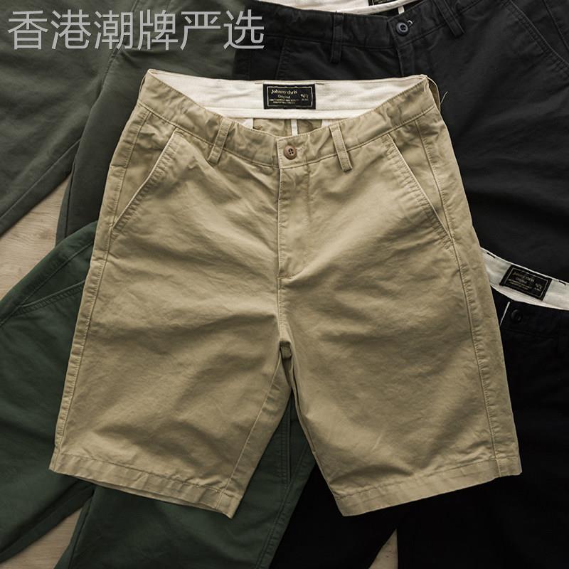 代购香港潮男夏季纯棉复古男士休闲短裤修身工装五分裤外穿中裤子