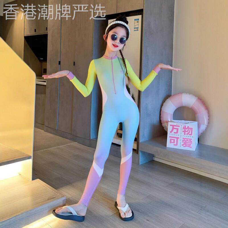 法国BADNUT女童泳衣夏季2025新款儿童防晒连身大童渐层游泳衣