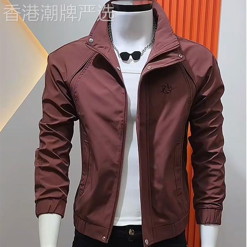 男士夹克外套春秋新款时尚韩版修身高级感纯色立领休闲百搭上衣潮