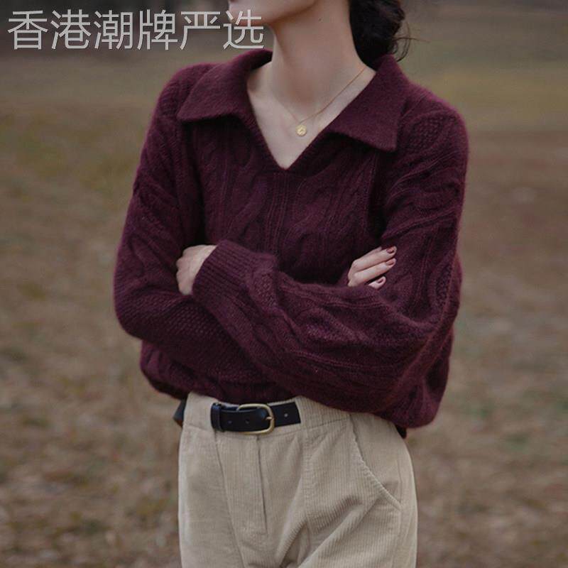 2025年秋冬装新款女港风时尚洋气复古上衣宽松百搭麻花针织衫毛衣