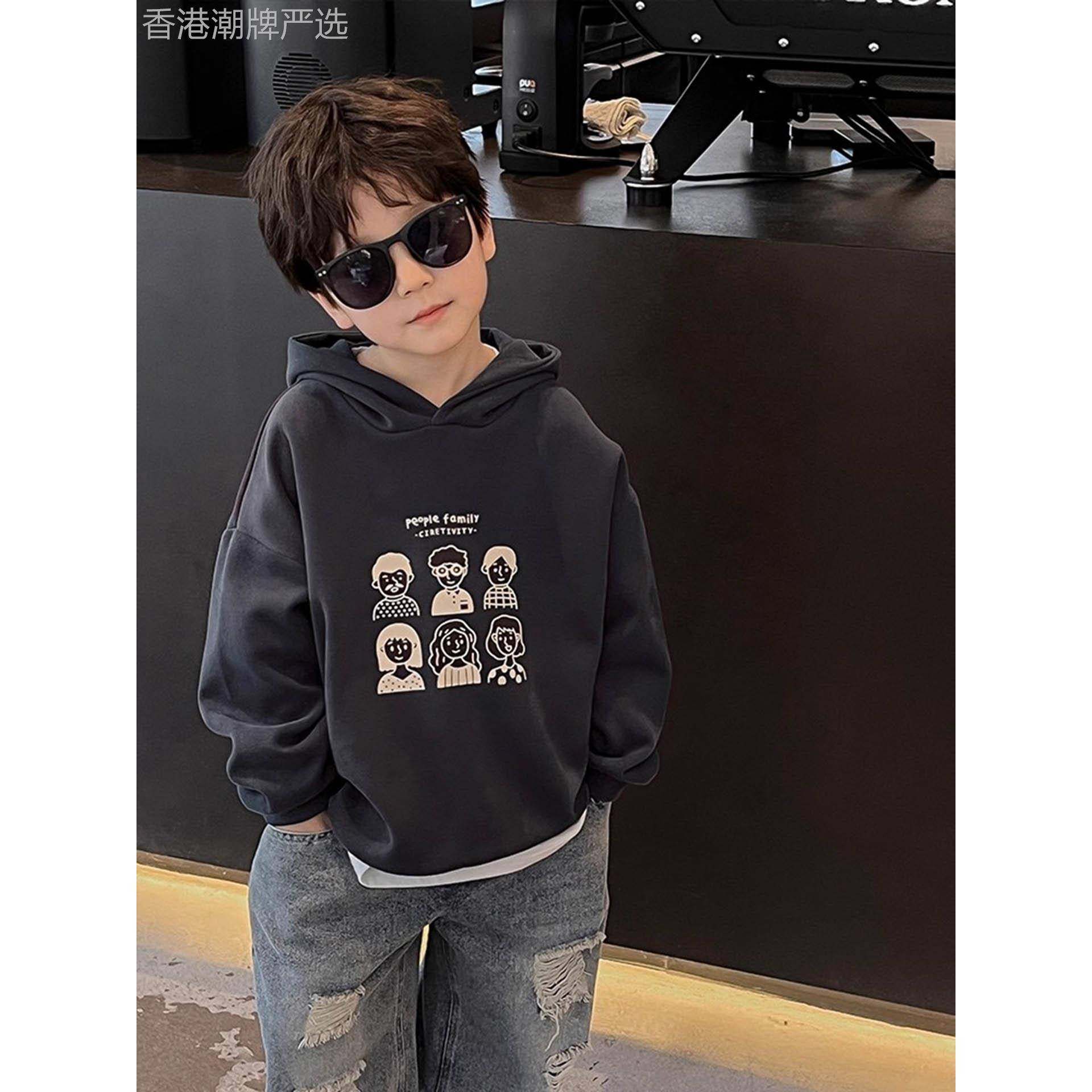 韩国Uamtor连帽卫衣男童春秋新款运动帅气时髦套头衫宝宝长袖上衣