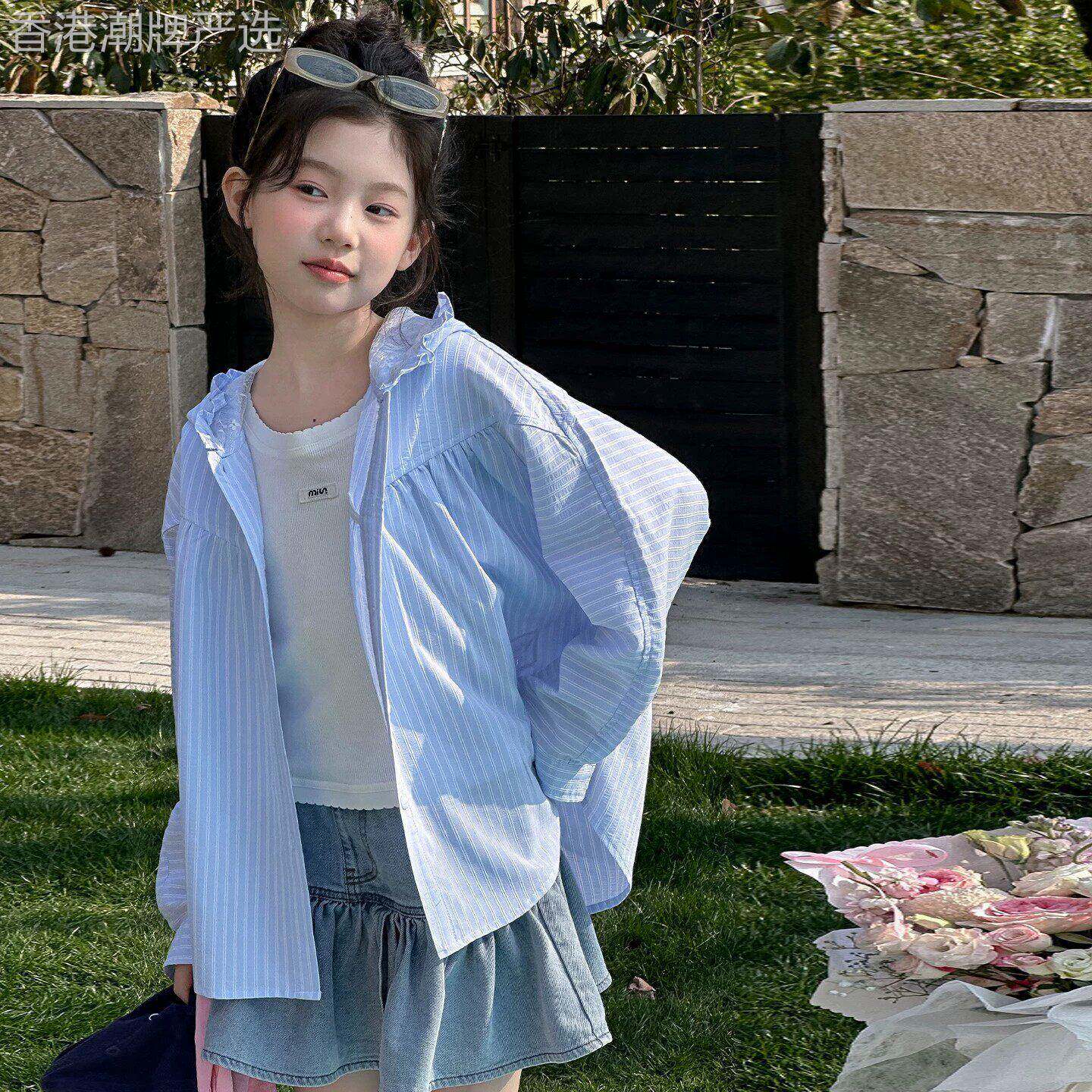 法国Uamtor女童外套2026新款夏季女孩洋派防晒衣儿童大童衬衫上衣