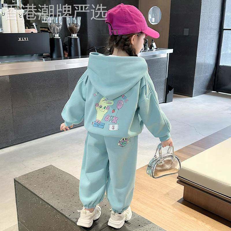 NEXT NAME女童运动套装儿童洋派时髦宝宝春秋纯棉连帽运动衫两件