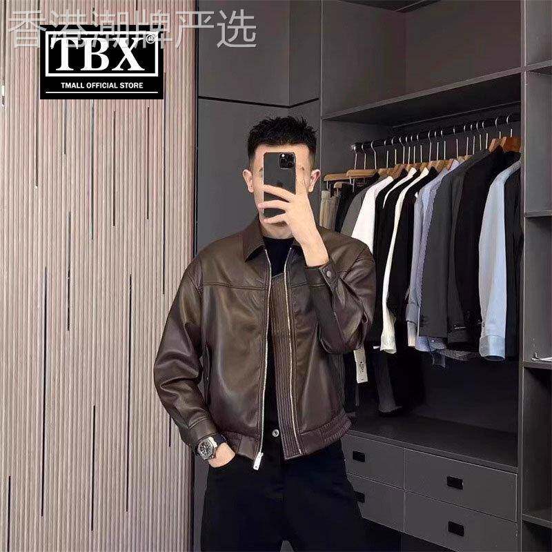 棕色皮衣外套男士冬装加绒厚2026新款机车服短款皮夹克男款春秋季