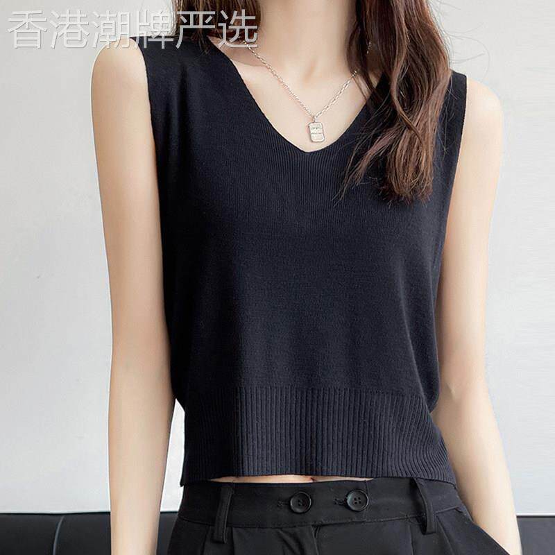 短款吊带背心女夏2025年新款休闲纯色冰丝内搭打底V领无袖T恤上衣