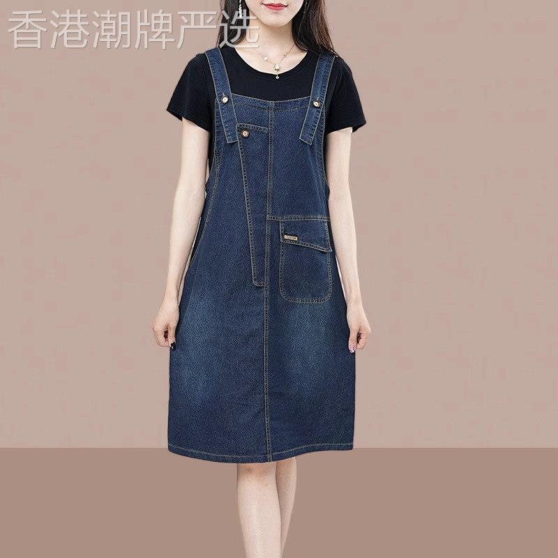 牛仔抱婴袋裙女夏季薄款2026新款小个子休闲气质感假两件吊带洋装