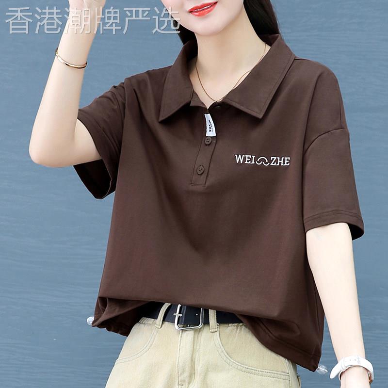 短袖t恤女士夏季薄款2025新款宽松显瘦短款polo领半袖体恤衫上衣