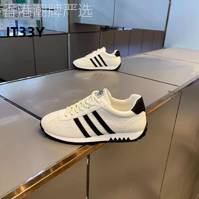 香港trbottom品牌It33Y三条纹白鞋男士真皮运动鞋低帮软底休闲鞋