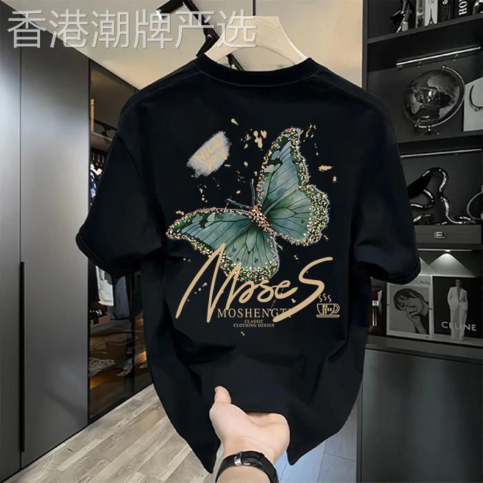 潮牌重磅T恤短袖男款夏季纯棉衣服男款潮流圆领内搭衣T恤舒适