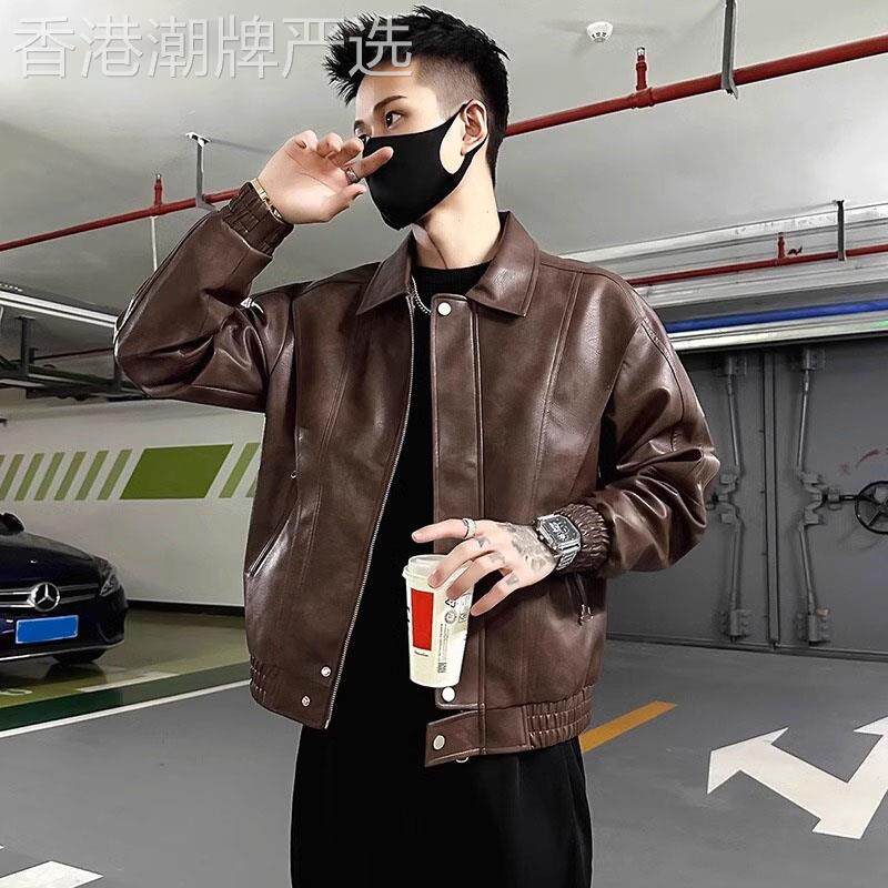 高端棕色加绒PU皮衣外套男士2025新款高级感机车皮夹克秋冬季男款