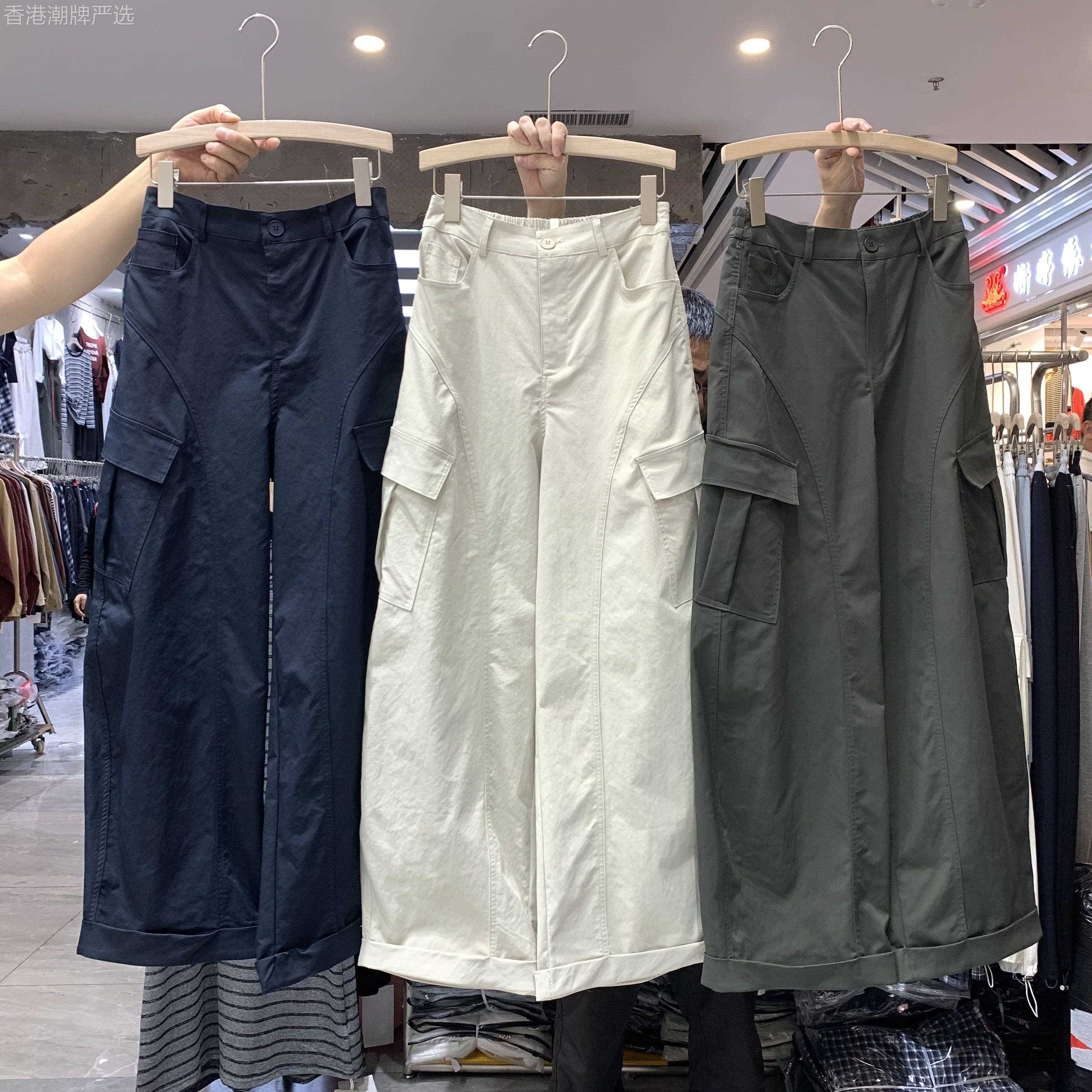 阔腿工装弯刀裤女春秋季2026新款美式复古修身显瘦休闲口袋哈伦裤