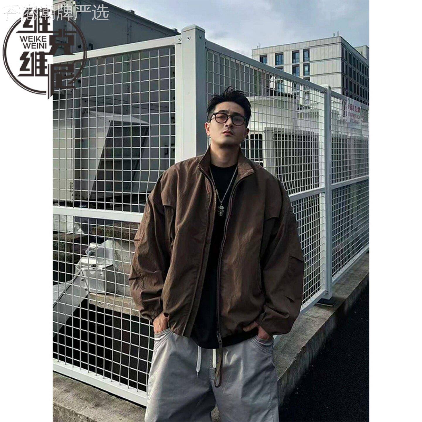 飞行员夹克男春季户外休闲冲锋衣美式潮牌痞帅宽松蝙蝠袖立领外套