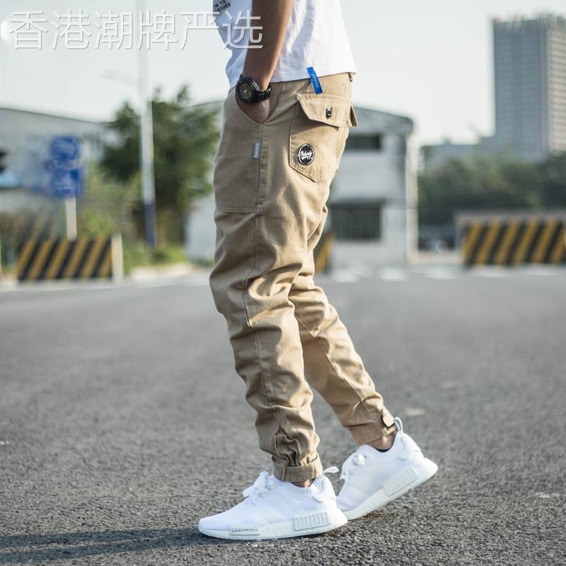 香港潮牌欧美春秋休闲裤男港风工装束脚裤大码哈伦小脚磨毛长裤男