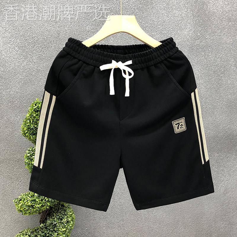 黑色刺绣休闲短裤男款 棉质直筒五分裤 时尚潮牌夏季运动裤