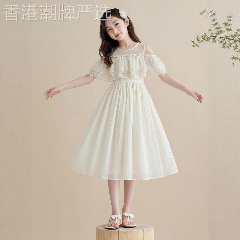 法国BADNUT女童洋装夏季2026新款大童法式露肩儿童蓬蓬纱礼服裙