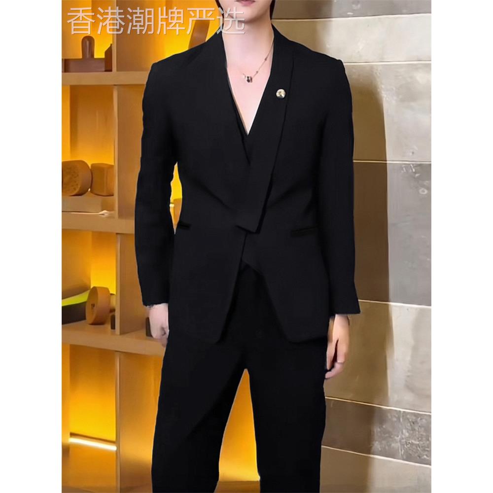 高端2025秋季男款西装外套高级设计感商务休闲时尚痞帅西服套装