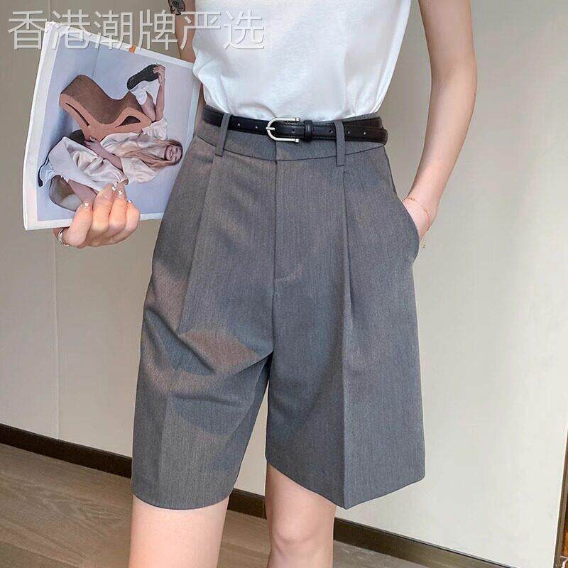 灰色阔腿短裤女夏季薄款2025新款时尚休闲 小个子职业西装五分五