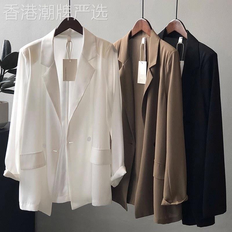 雪纺西装外套女士春秋欧货高级感垂感薄款小个子休闲西服防晒上衣