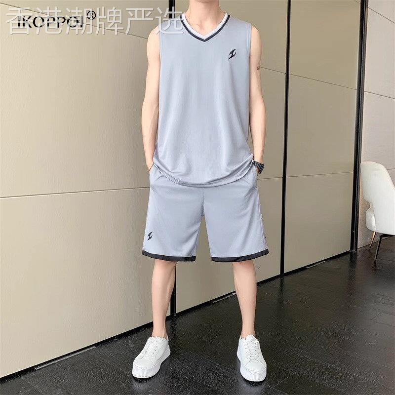 轻奢冰丝速干无袖运动服男士夏季背心篮球服套装中青年训练球衣潮